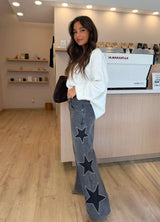 Women Denim Pant Jeans Vintage Wide Leg Long Pants Print High Waist Straight Trousers Y2k Streetwear Work Casual Loose 2026 - gray