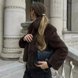 Luxury Brand High Quality Brown Fur Coat Women's Winter Warm Fluffy Faux Fur Jacket Soft Vintage Single-Breasted Outerwear Trend
