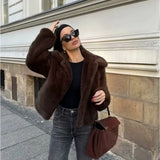 Luxury Brand High Quality Brown Fur Coat Women's Winter Warm Fluffy Faux Fur Jacket Soft Vintage Single-Breasted Outerwear Trend