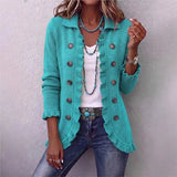 Women's Sweater Knit Cardigan Sweater Lapel Collar Solid Ruffle Trim Button Long Sleeve Loose Coat Casual Autumn Daily Outerwear