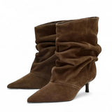 Sacha - Bottines Femme Daim Plissé à Talon