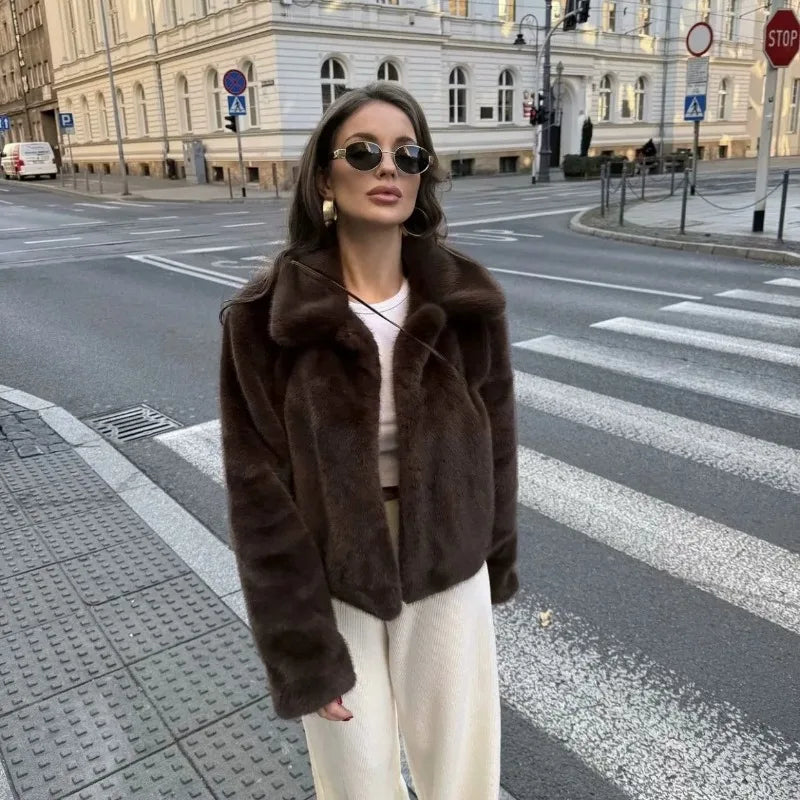 Luxury Brand High Quality Brown Fur Coat Women's Winter Warm Fluffy Faux Fur Jacket Soft Vintage Single-Breasted Outerwear Trend