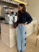 Women Denim Pant Jeans Vintage Wide Leg Long Pants Print High Waist Straight Trousers Y2k Streetwear Work Casual Loose 2026 - light blue