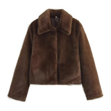 Luxury Brand High Quality Brown Fur Coat Women's Winter Warm Fluffy Faux Fur Jacket Soft Vintage Single-Breasted Outerwear Trend