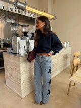 Women Denim Pant Jeans Vintage Wide Leg Long Pants Print High Waist Straight Trousers Y2k Streetwear Work Casual Loose 2026 - blue