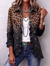 Women's Fashion Leopard Print Long Sleeve Ruffled Buttoned Cardigan Shirt Casual Western Style Tops Spring Autumn Shirts Women - 5