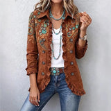 Women's Fashion Leopard Print Long Sleeve Ruffled Buttoned Cardigan Shirt Casual Western Style Tops Spring Autumn Shirts Women